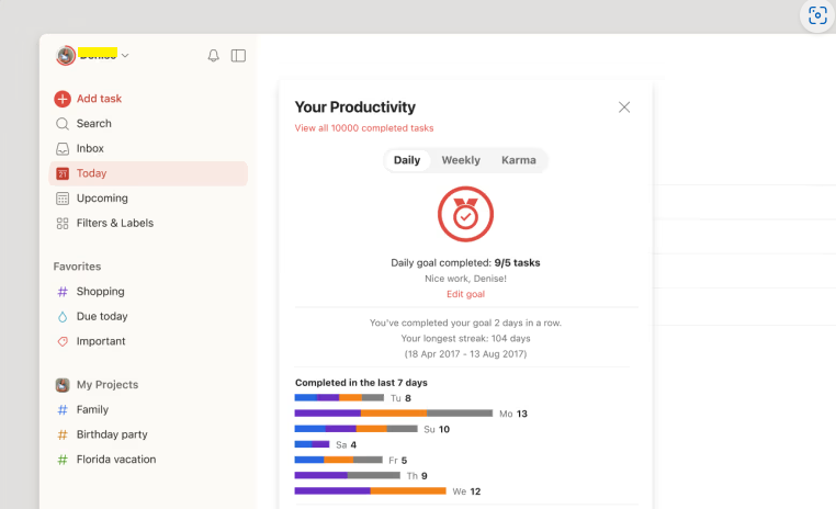 Todoist task manager app screenshot