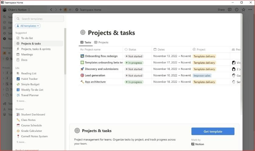 Notion workspace on laptop