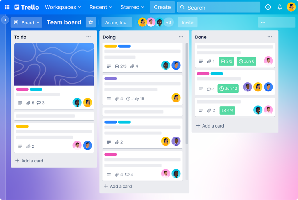 Trello project board example