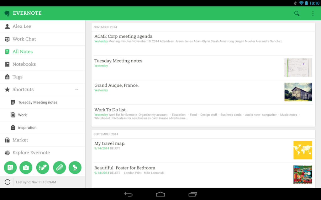 Evernote notes app interface